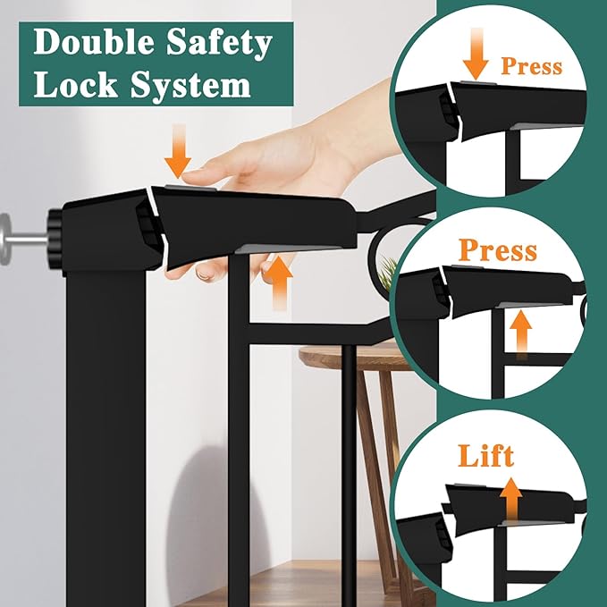 29.5"-48.8" Extra Wide Baby Gate for Stairs, Pressure Mounted Easy Walk Thru Metal Pet Gate Safety Child Gate No Drill, Auto Close Long Dog Gate for The House & Doorways, Black