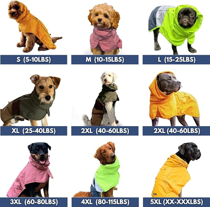 Spark Paws Dog Raincoat, Waterproof Windproof Rain Jacket, for Small Medium Large Extra Large Dogs, Reflective Breathable Full-Body Coverage Dry Suit - Orange - L
