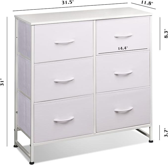 WLIVE White Dresser for Bedroom, 6 Drawer Double Dresser, Fabric Storage Tower with Fabric Bins, Chest of Drawers for Closet, Living Room, Hallway