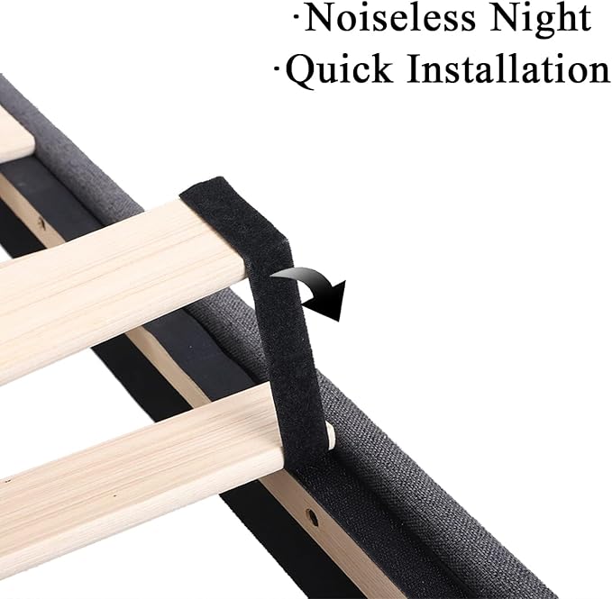 Feonase Queen Size Bed Frame with Charging Station, Linen Platform Bedframe with Wingback Storage Headboard, Solid Wood Slats Support, No Box Spring Needed, Noise Free, Dark Gray