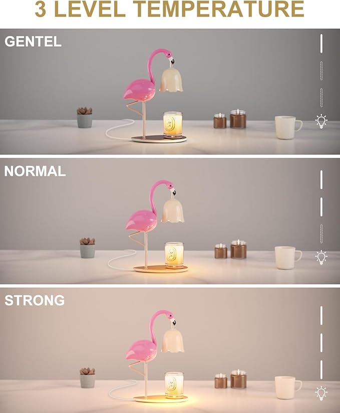 CODOGOY Fragrance Candle Warmer Flamingo Lamp with Timer, Dimmable, Halogen, Polished, Pink, for Home Decor 6.69 x11 x15.35 in