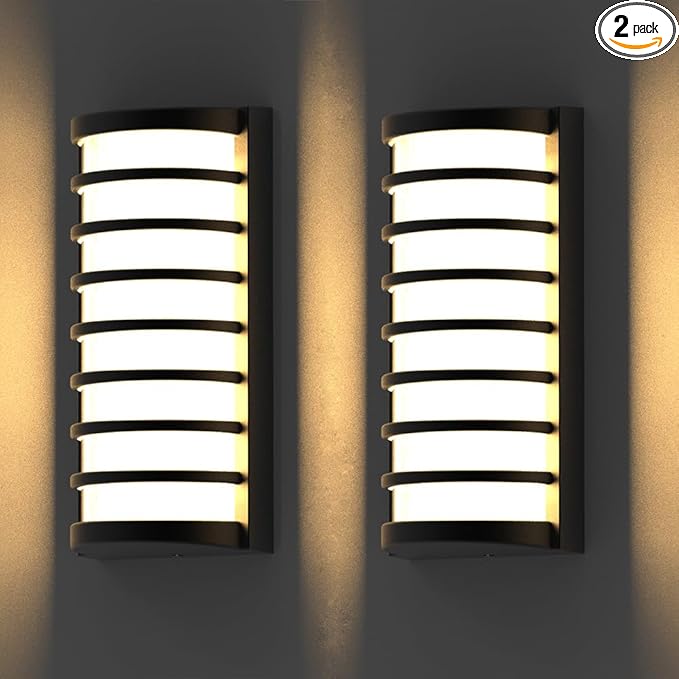 Sytmhoe Modern Outdoor Wall Lights 2Packs, 3000k Warm White LED Exterior Light Fixtures,Wall Mounted Lamps,Matte Black Porch&Patio Light,IP65 Waterproof for Hallway Stairs Gardens(2packs)