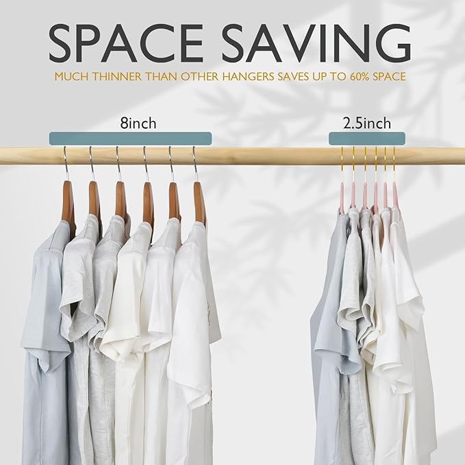 ManGotree Velvet Coat Hangers with 360° Swivel Gold Hook, Non-Slip Felt Suit Hangers, Slim Space Saving Clothes Hanger for Jacket, Sweater, Shirt, Dress, Pants (48 Pack, Light Pink)