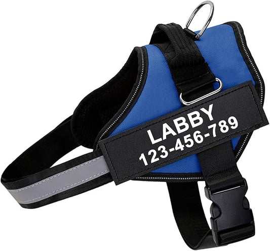 Custom No Pull Dog Harness with Name and Phone Number, Reflective Heavy Duty Personalized Pet Vest, Breathable Adjustable Harness to Prevent Tugging, Pulling or Choking