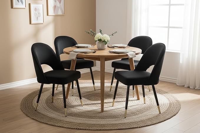 DUOMAY Modern Dining Chair Set of 6 with Open Back, Velvet Upholstered Armless Chair with Metal Frame Side Chair for Kitchen Dining Room Living Room, Black