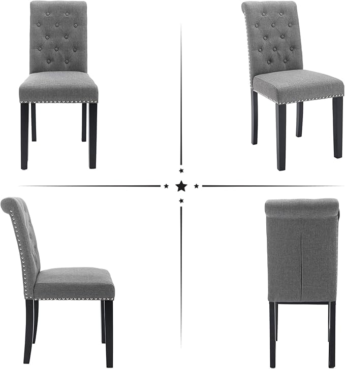 Westice Dining Room Chairs Set of 6 Upholstered Fabric Kitchen Chairs Dining Room Side Chair with Nailhead Trim and Rubber Wood Legs for Small Space Apartment, Gray