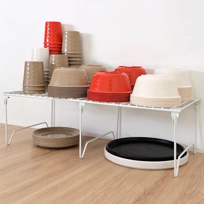 1/2-Piece Set freezer organizer,Stackable Cabinet Organizer Shelves,Foldable Pantry Shelf,Plate, Dish,Rustproof Metal Storage Organizer