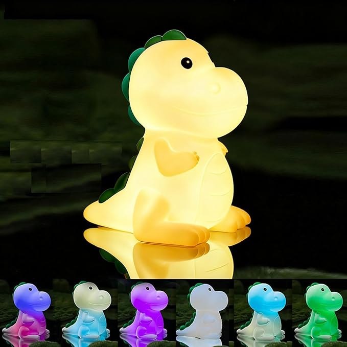 Dinosaur Night Light Adults Kids,LED Dimmable Animal Silicone Sleep Night Lamp,Rechargeable Bedside Table Lamp with Touch Sensor 7 Colors,Gifts Decor for Bedrooms,Living Room,Boys Girls