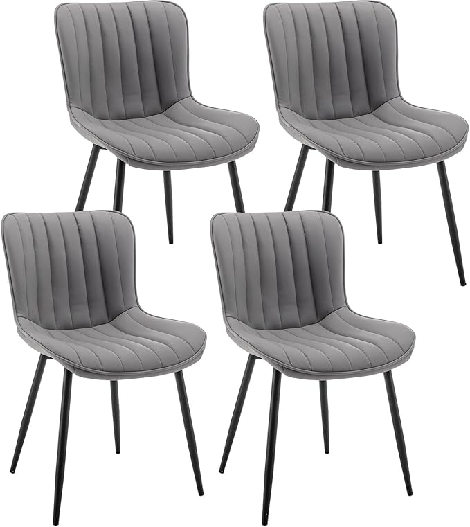 Leather Dining Chairs Set of 4, Upholstered Dining Room Chairs with Metal Legs, Modern Dining Chair for Dining Room, Kitchen (Grey)