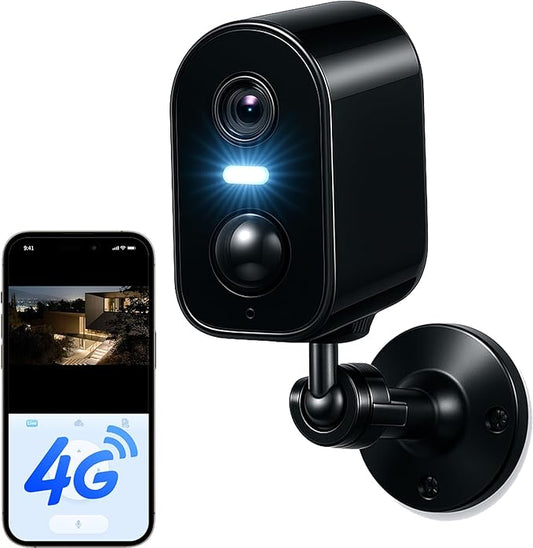 KKB 4G LTE Cellular Security Camera Built-in SIM Card, 2K No WiFi Security Cameras Indoor with PIR Motion Detection, Wireless Outdoor Battery Camera Without Internet, Color Night Vision, 2 Way Audio
