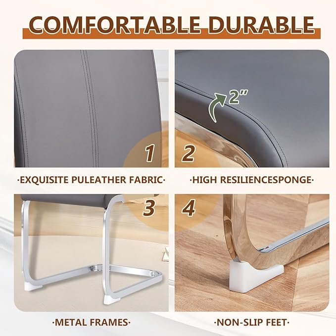 63'' Glass Dining Table Set for 4, Kitchen Table Chairs Set of 4, Clear Glass Dining Table with Black unique design Leg and Silver Metal Base, 4 PU Dining Chairs with Metal Legs, Living Room, Kitchen.