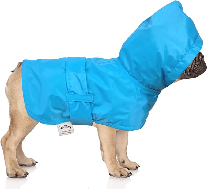 LeerKing Raincoat for Dogs - Hooded with Leash Hole, Waterproof Double Layer Coat Jacket with Lining, 10 Sizes for Small Medium and Large Dogs,Blue,XXL
