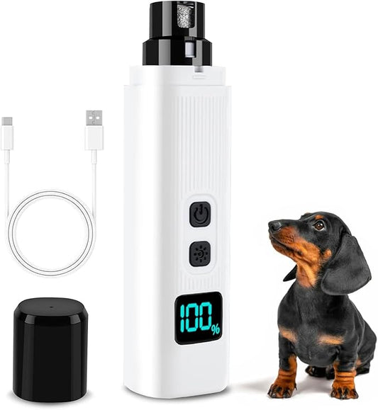 Dog Nail Grinder - 2 Speed Super Quiet and Low Vibration Electric Pet Nail Grinder - Rechargeable Dog Nail Trimmers for Small Dogs- Cat Nail Claw Clippers with 2 Level LED Lighting（White）
