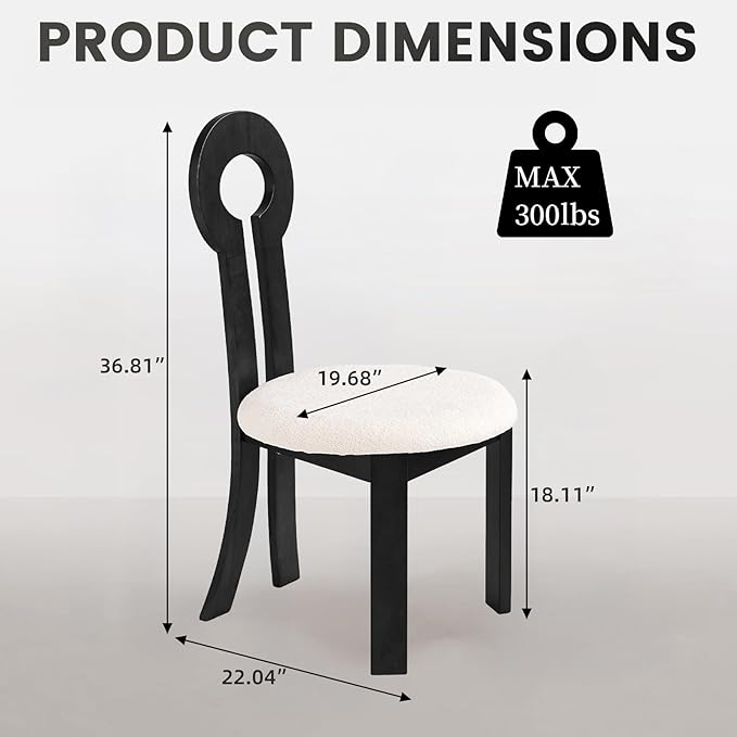 Wooden Dining Chairs Set of 6 Upholstered Kitchen & Dining Room Sherpa Chairs, Mid Century Modern Dining Chairs White with Black Legs