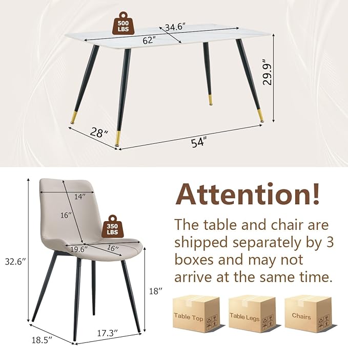 Dining Room Table Set for 6, Dining Table Set for 6 with Chairs, Sintered Stone Dining Set for 6, Easy to Assemble