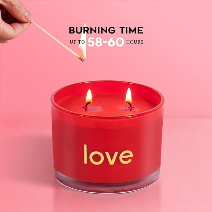 KONNI Red Rose Love Soy Scented Candles for Home, 2 Wick 12.35oz Luxury Aromatherapy Candle for Women Men, 60 Hours Long Lasting Candle, Clean Burning Jar Candle, Romantic Gifts for Mon Wife