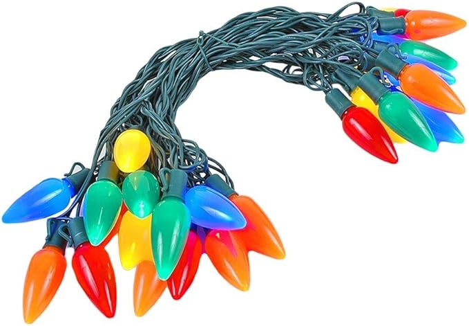 Novelty Lights 25 Feet 25 Light C9 Ceramic Style LED String Lights, Multicolor, Pre-Lamped Christmas Lights on Green Wire, UL Listed Indoor/Outdoor, Connectable End-to-End