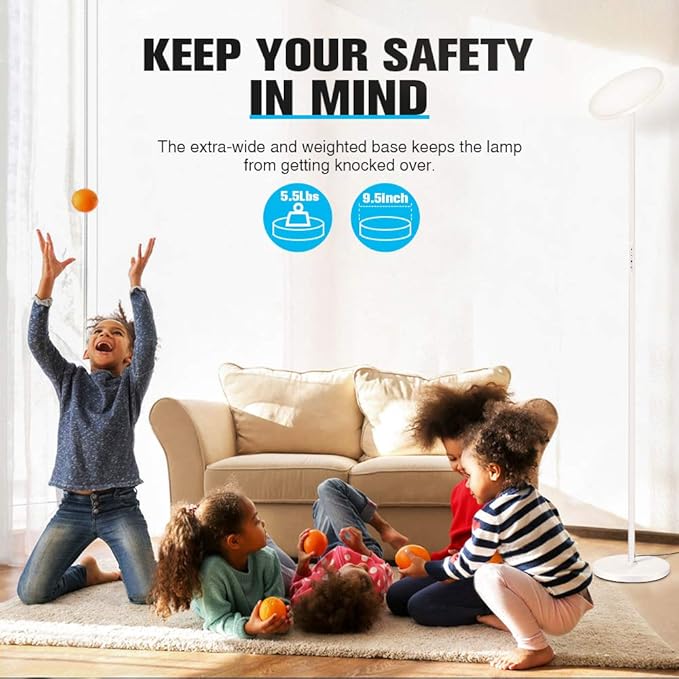 OUTON Floor Lamp, 30W/3000LM LED Modern Torchiere Sky Lamp, Bright Dimmable Standing Tall Lamp with 4 Color Temperatures, Remote Touch Control, 1 Hour Timer for Living Room Bedroom Office, White