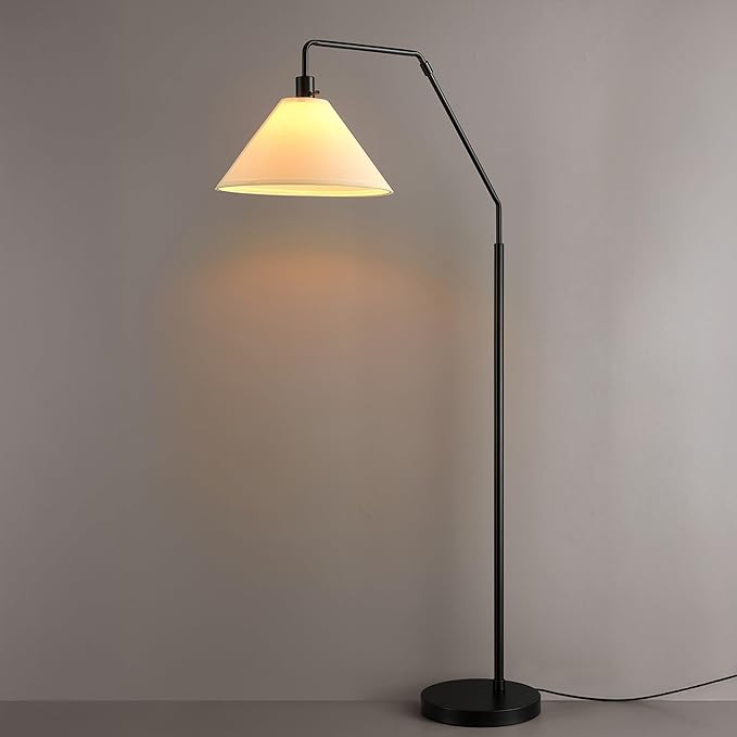 GLOBE Electric 61000171 65" Floor Lamp, Matte Black, Off-White Tapered Fabric Shade, On/Off Rotary Switch on Socket, 5-Foot Black Cord, 1-Light, 100W E26/Medium Base Bulb