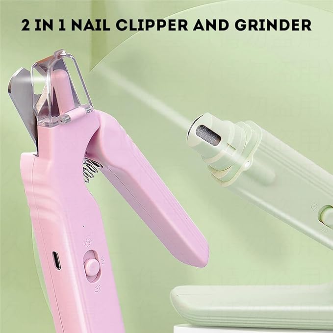 PupNourish Nail Trimmer, The SafeTrim by PupNourish, Pup Nourish Nail Clippers, 2 in 1 Nail Clipper and Grinder with Built-in LED Light,Splash Guard,Pet-Friendly Design,for Dog and Cat (White+Pink)