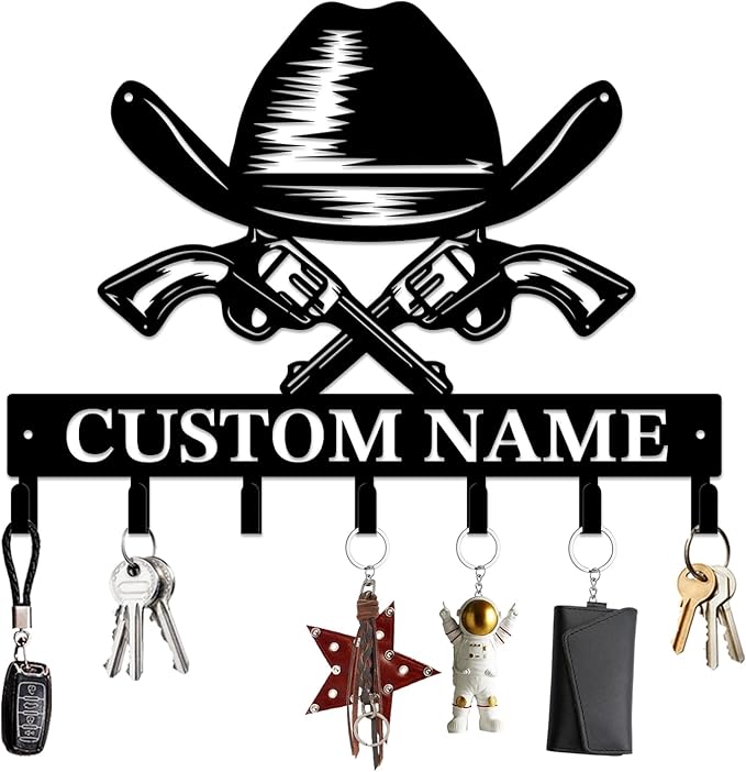 Personalized Custom Name West Cowboy Keys Hooks,Metal Cowboy Art Clothes Keys Hooks,Metal Cowboy Lover Wall Home Storage Decorative Keys Hooks,Key Holder Hooks for Wall (Style J)