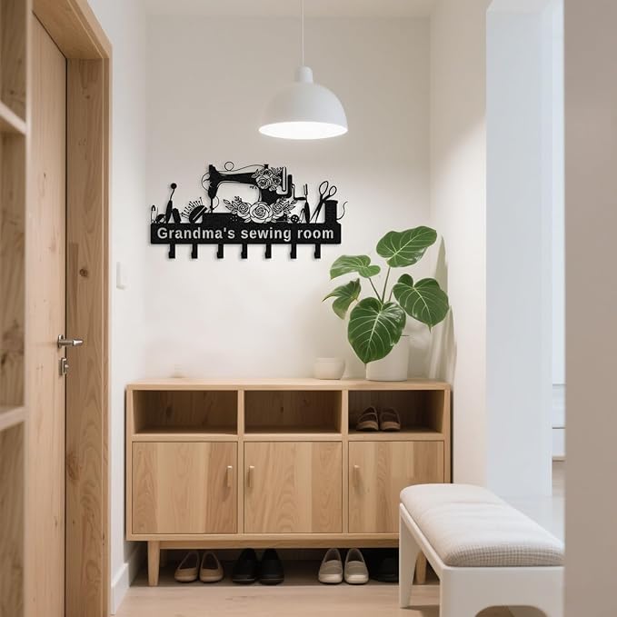 Personalized Sewing Room Signs Metal Key Holder Custom Sewing Key Hooks Craft Room Decor Quilting Gift for Mom Grandma