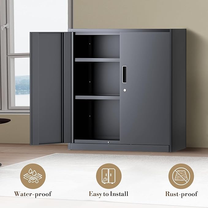 Athena Collection Metal Storage Cabinet with Doors and Shelves, 36" Garage Storage Cabinet with Lock for File, Home, Office, School, Garage, Grey