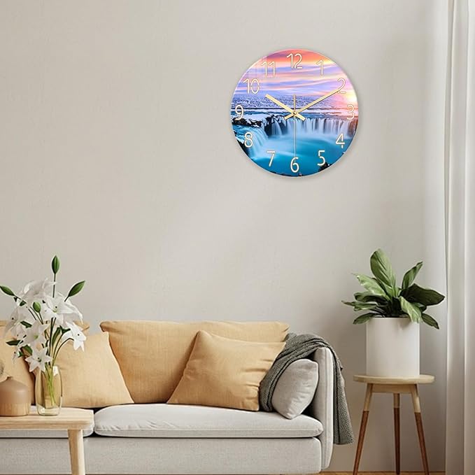 XNM 16 Inch Blue Wall Clock Battery Operated Analog Beach Clocks for Living Room Round Large Wall Clock Silent