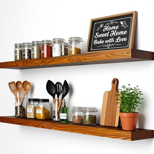 foxsky 36 Inch Solid Pine Wood Floating Shelves for Wall with Hidden Brackets, Rustic Farmhouse Wall Mounted Shelf for Bathroom, Living Room, Bedroom, Kitchen, Office Decor (Honey Oak)