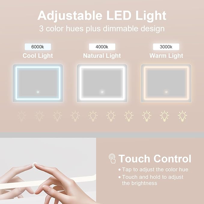 Makeup Vanity with Lighted Mirror & Electrical Outlet - 2 Shelves, 2 Drawers, Bottom Storage - Comes with Upholstered Stool （White）