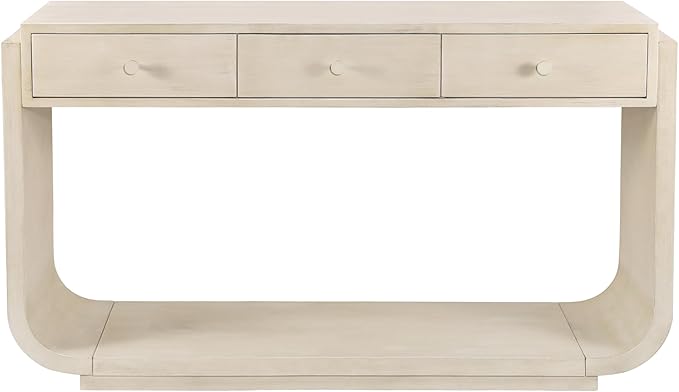 Merax 55" Entryway Table with 3 Drawers, Natural Wood Grain Finish Console Table with Fluted Design for Entryway and Living Room (Beige)