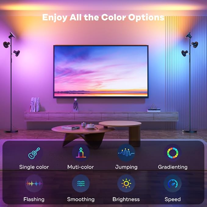 RGB Floor Lamp, 36W Bright LED Standing Lamp with 3 Swivel Lights, Color Changing Tree Tall Lamp with Remote, Stepless Dimmable Modern Floor Lamps for Living Room, Bedroom, Gaming Room,Office