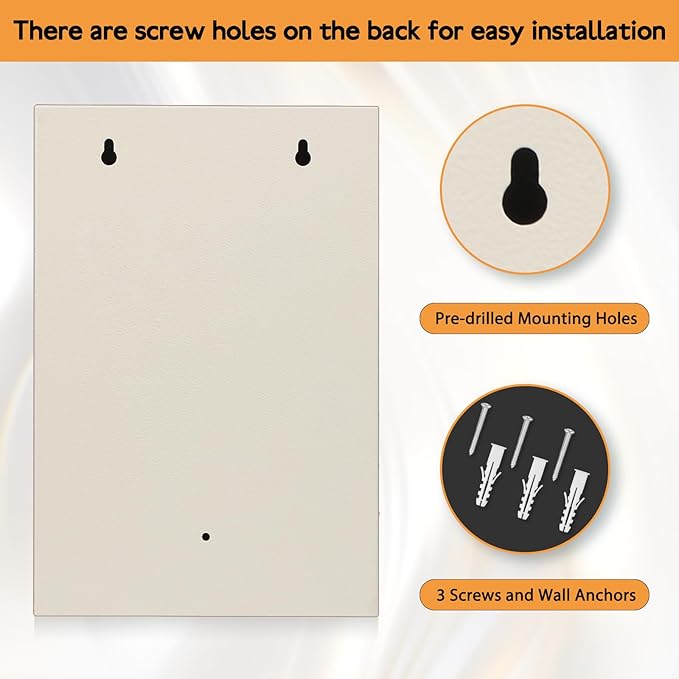 KYODOLED Key Storage Lock Box with Code, Locking Key Cabinet, 40 Key Holder Wall Mount with Combination Lock, Hooks & Tags Labels for Home, Office, Business, 2.5" D x 8.1" W x 12.1" H, White