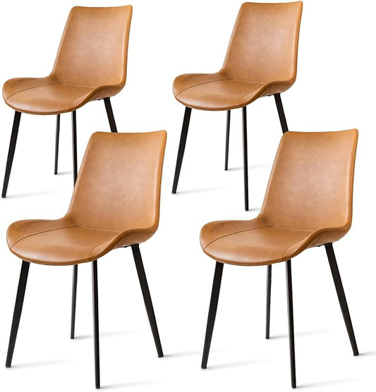 Dining Chairs, Modern PU Leather Dining Room Chair with Sturdy Metal Legs, Upholstered Seat Dinner Chairs Accent Side Chairs for Indoor Kitchen Living Room (Brown, Set of 4)