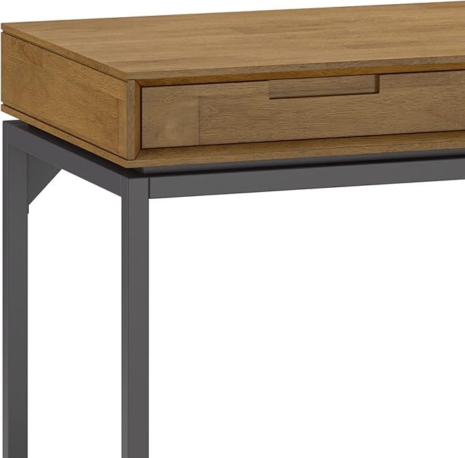 SIMPLIHOME Banting Desk - 72-Inch Wide Solid Hardwood and Metal Writing Desk in Medium Saddle Brown, Modern Industrial Home Office Computer Table for Study with 2 Drawers and Flip-Down Keyboard Tray