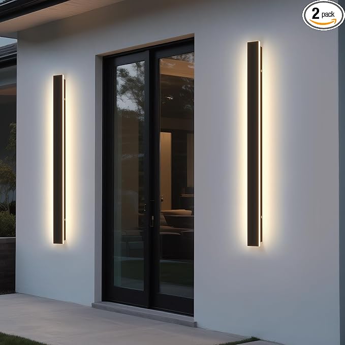 Modern Outdoor Wall Light, 31.5Inch Black LED Dimmable IP65 Waterproof with Remote Outdoor Linear Wall Sconces Exterior Lighting Fixture Porch Wall Light for House, Front Door, Garage