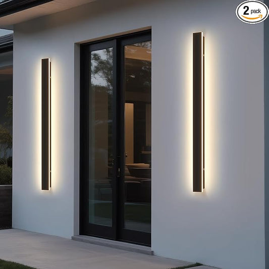 Modern Outdoor Wall Light, 31.5Inch Black LED Dimmable IP65 Waterproof with Remote Outdoor Linear Wall Sconces Exterior Lighting Fixture Porch Wall Light for House, Front Door, Garage