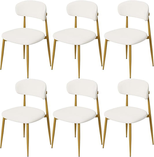 Velvet Dining Chairs Set of 6, Modern Kitchen Chairs with Curved backrests and Metal Legs, Upholstered Dining Chairs for Dining Room,White and Gold