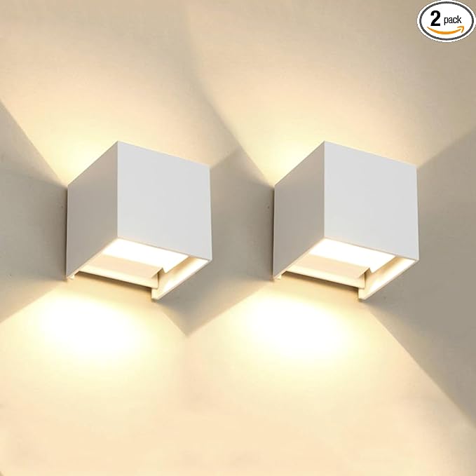 2 PCS 12W Outdoor Sconces Wall Lights LED Exterior/Interior Up and Down Lights IP65 Waterproof Modern Outdoor Lighting Fixtures Square Aluminum Exterior Wall Mount Light White 3000K Warm Lights