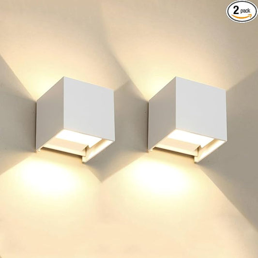 2 PCS 12W Outdoor Sconces Wall Lights LED Exterior/Interior Up and Down Lights IP65 Waterproof Modern Outdoor Lighting Fixtures Square Aluminum Exterior Wall Mount Light White 3000K Warm Lights