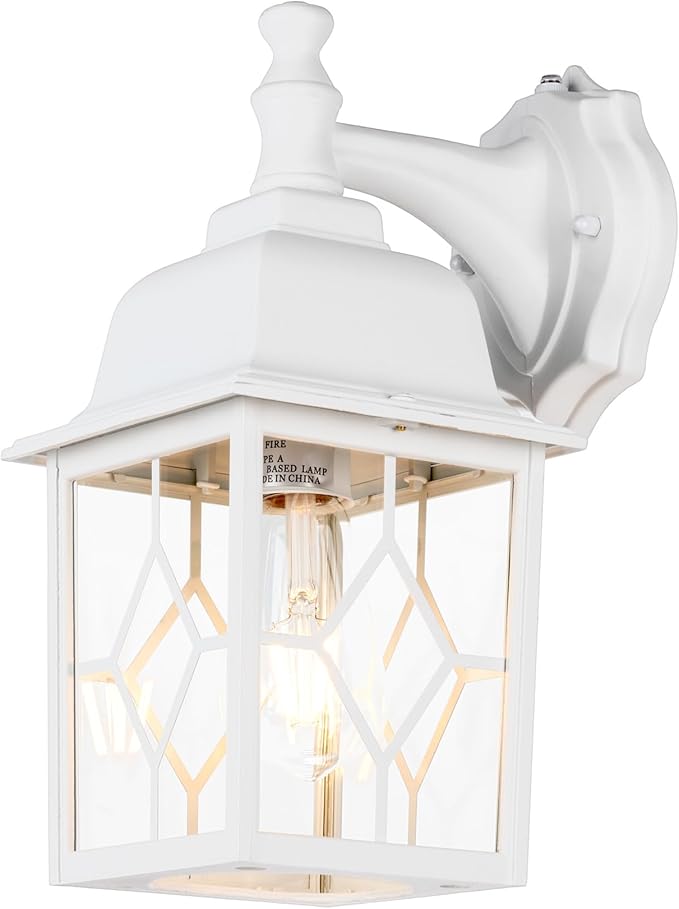 LIT-PaTH Dusk to Dawn Outdoor Wall Lantern, White Large Exterior Wall Light Fixture, E26 Base, Anti-Rust Aluminum Porch Lighting for Outside, Patio, Garage, 1 Pack