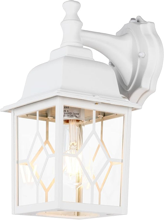 LIT-PaTH Dusk to Dawn Outdoor Wall Lantern, White Large Exterior Wall Light Fixture, E26 Base, Anti-Rust Aluminum Porch Lighting for Outside, Patio, Garage, 1 Pack