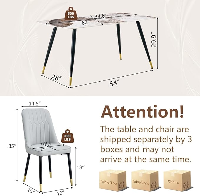 Modern Dining Table Set for 4, 62'' Sintered Stone Dining Table Set for 4, 4 Chair Kitchen Table Set, Easy to Assemble