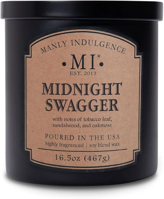 Manly Indulgence Midnight Swagger Scented Candles for Men, 2 Wick, 16.5 oz, Premium Soy Blend Wax, 60H Burn, Candles for Home Scented - Made in The USA