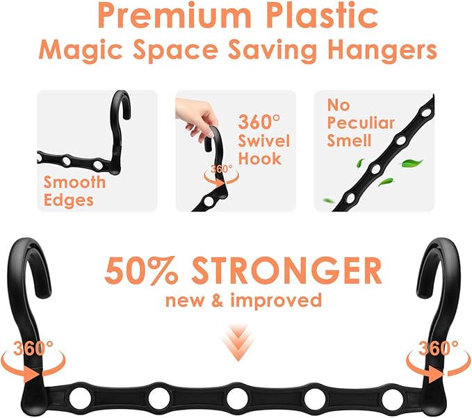 College Dorm Room Essentials, Magic Hangers Space Saving Clothes Hanger, Closet Organizers and Storage, Smart Space Saver Sturdy Plastic Hangers with 5 Holes for Heavy Clothes, 6 Pack