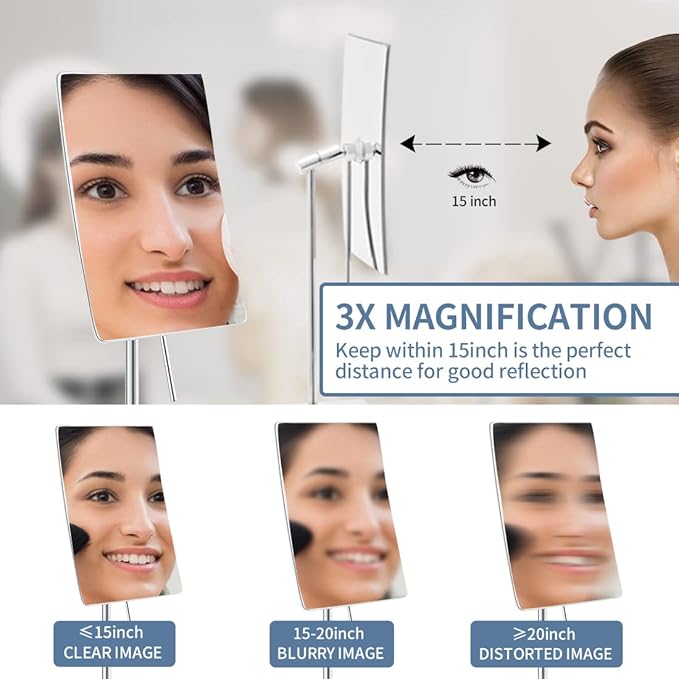 DOWRY 8 Inch 3X Magnified Tabletop Rectangular Adjustable Makeup Mirror,304 Stainless Steel, Gifts for Women Wife Mom Teengirls Polished Chrome (3X)