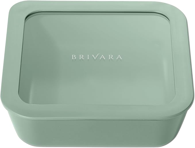 Ceramic Coated Glass Food Storage Container | No PTFE, PFOA, PFAS, and BPA | Reusable Non Toxic Meal Prep Container with Glass Lid | Easy To Store | 5 Cup Square [Willow]