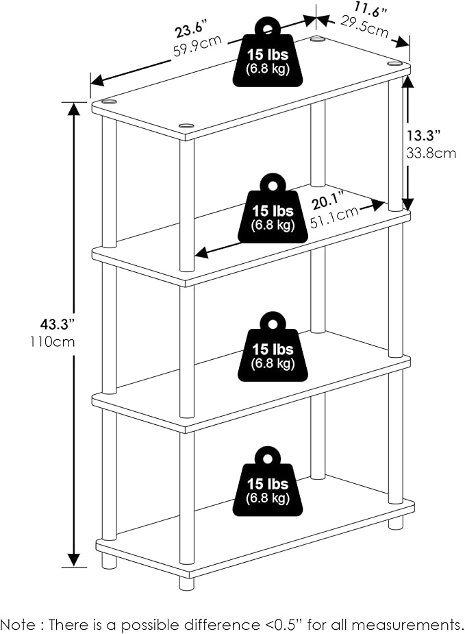 Furinno Turn-N-Tube Storage Shelves, 4-Tier Toolless Book Shelf, Corner Shelf, Toolless Open Shelves, for Organization and Storage, Living Room, Garage, Home Office, Sage Green
