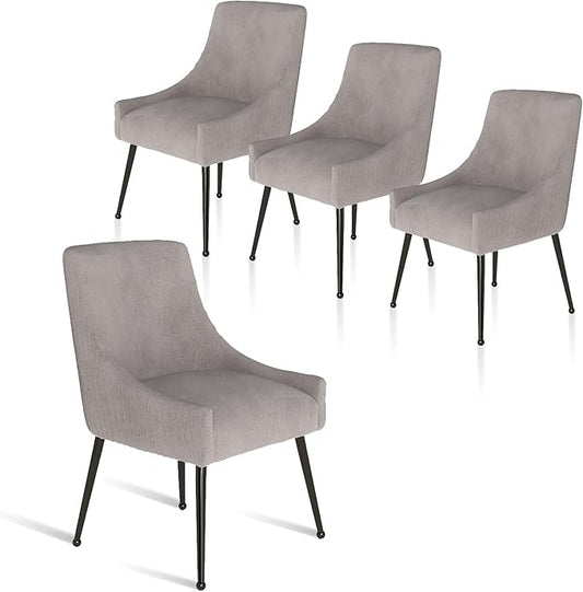 Velvet Dining Chairs Set of 4,Gray Upholstered Living Room Chairs with Black Metal Legs, Modern Tufted Accent Chairs for Living Room, Study Room, Kitchen