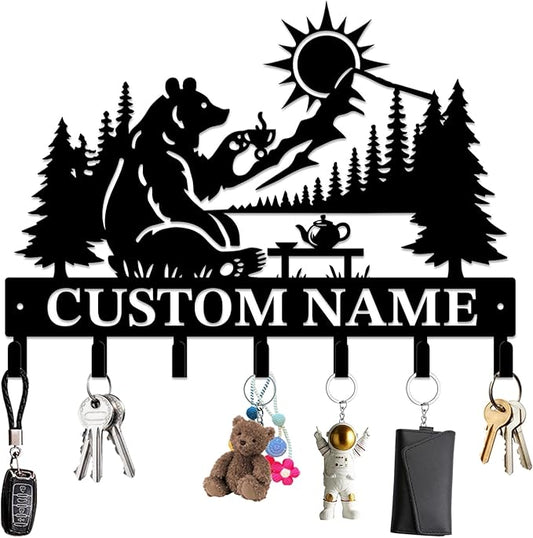 Personalized Custom Name Bear Key Wall Hooks,Metal Bear Keys Clothes Hooks,Metal Bear Wall Home Storage Decorative,For Front Door, Hallway, Kitchen, Bedroom,Keys,Hats (Style C)